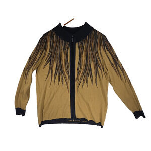 Vtg Bob Mackie Womens Sweater XL Brown Feathers Turtleneck Art To Wear Cold